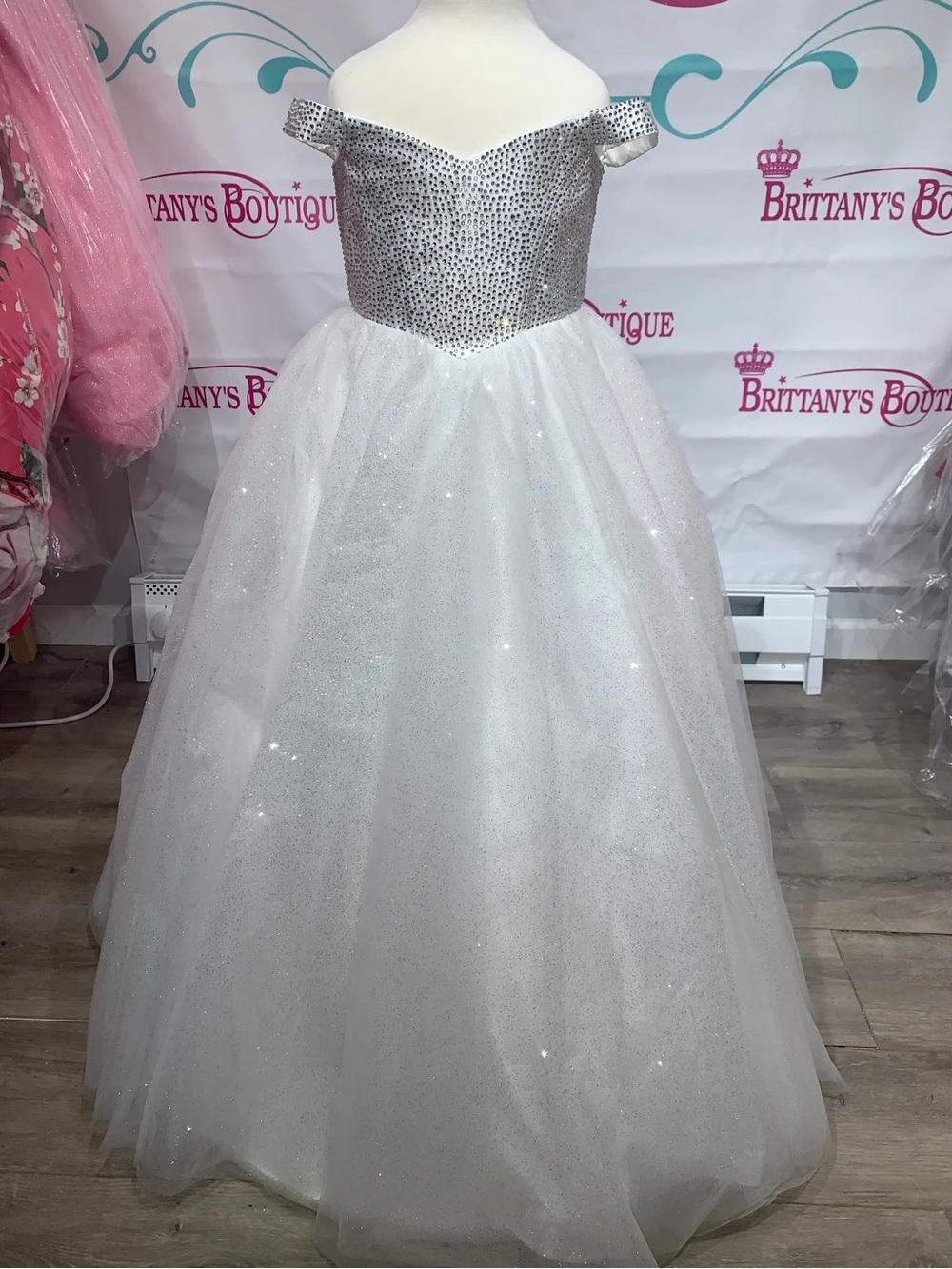 Sherri Hill White Sparkle Tulle Gown